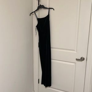 Long slip green velvet dress